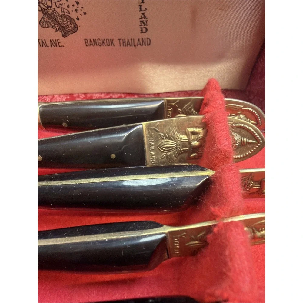 Vintage Yap Kui Kee Jewellers Bronzeware Fork Knife SpoSet Y. Thailand 1950s NOS